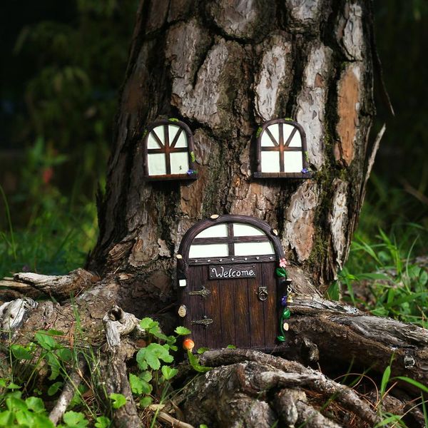 

garden decorations miniature fairy gnome luminous window door elf home for yard art sculpture statues decor outdoor