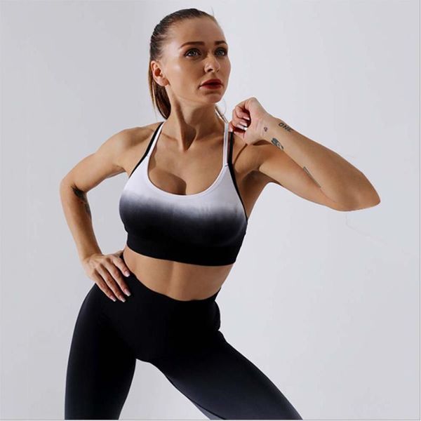 

women's leggings gradient yoga underwear moisture wicking beauty back running sports fitness bra, Black