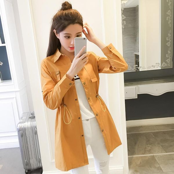 

women's trench coats chaqueta mujer women windbreaker plus size long coat fashion sleeve slim turn-down collar manteau femme, Tan;black