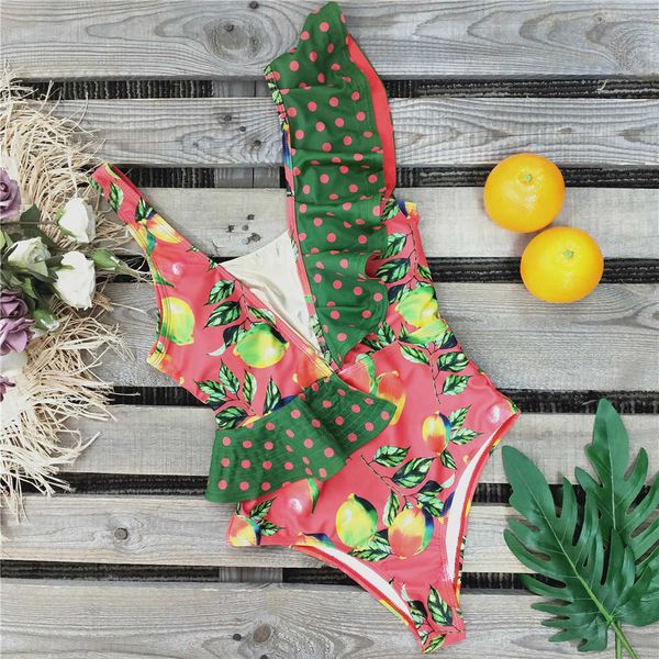 

one for 2021 piece swimsuit new design women ruffle floral print swimwear deep v bathing suit femme bain monokini beach y200824, White;black