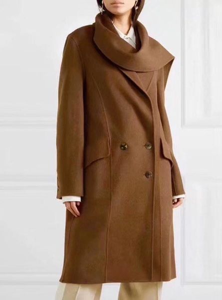 

women's wool & blends women mid-length loose 100% woolen coat with scarf, Black