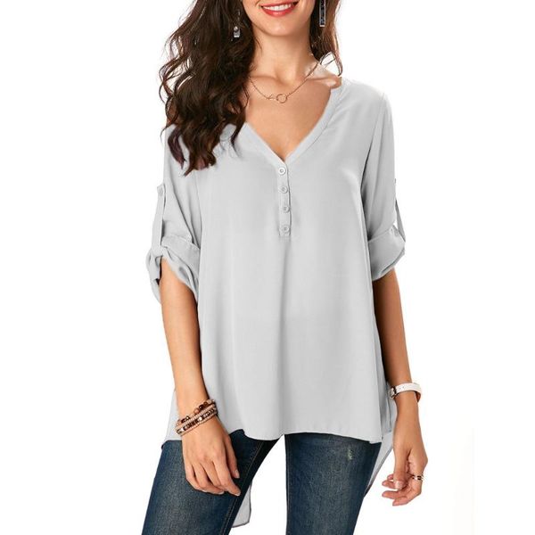 

button half sleeve v-neck womens shirt women blouse new female ladies solid, White