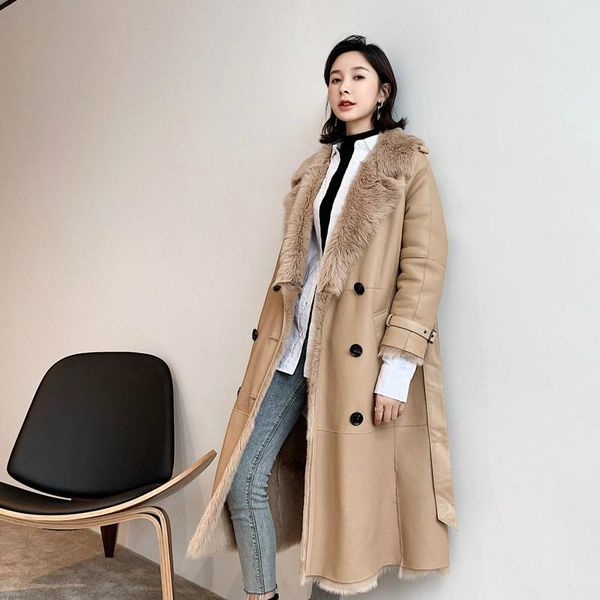 

women's fur & faux winter real coat 2021 natural sheep shearling jacket women long genuine leather coats windbreaker a19cp19087 kj3399, Black