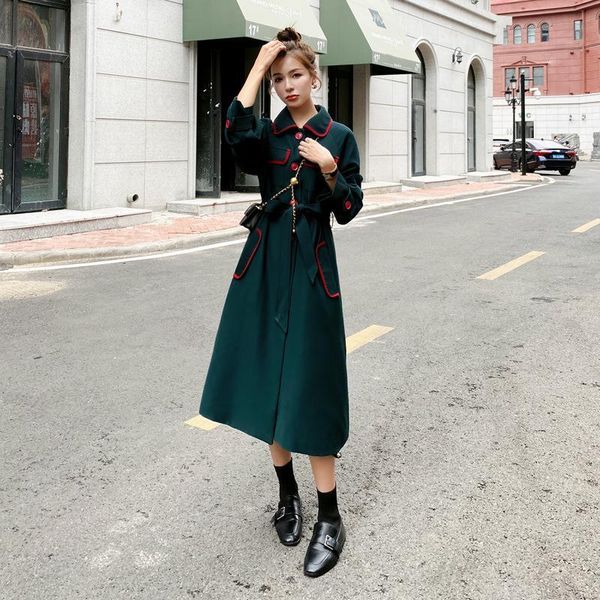

women's trench coats spring color contrast windbreaker 2021 mid length fashionable coat british style knee fashion, Tan;black