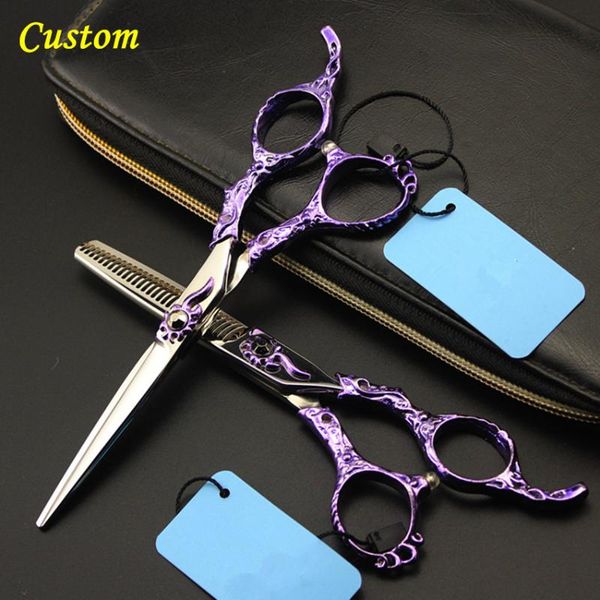 Tesoura de cabelo Custom Professional Japão 440C Retro Violeta de 6 polegadas Corte Barbeiro Corte de Corte de Salão de Desfile