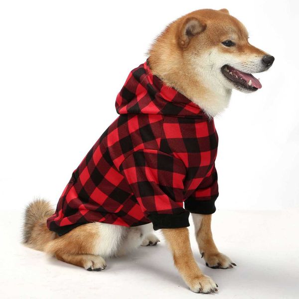 

autumn and winter new dog clothes with plush plaid comfortable and warm hooded two legged sweater pet clothes