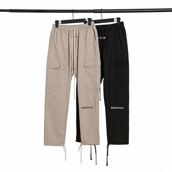 

2021 new reflective fog essentials pocket cargo pants men women joggers drawstring sweatpants trousers mens fashion clothing trends lphb, Black