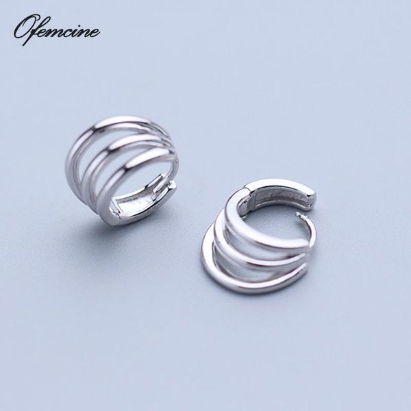 

hoop & huggie korean ins style s925 silver three-layer hollow hoops women smooth earrings office ladies ear buckle fashion jewelry, Golden;silver