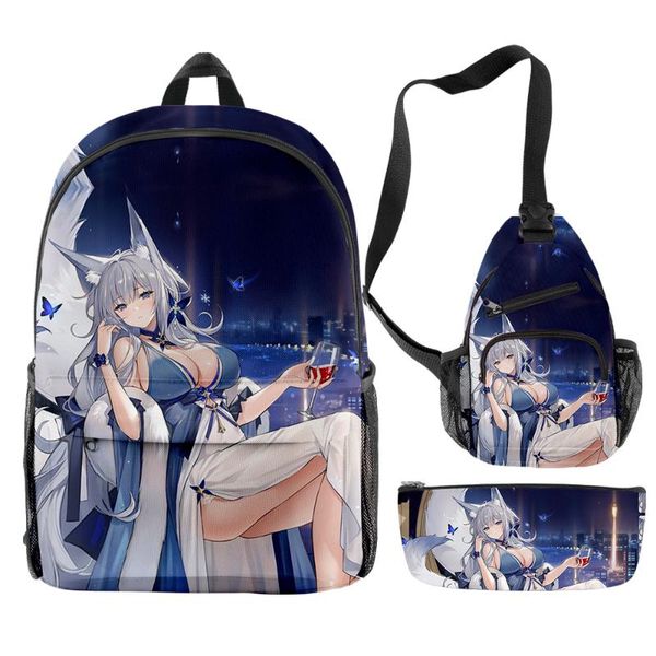 

backpack game azur lane 3d printing school set 3 pieces boys girls backpacks travel crossbody bag pencil case kids
