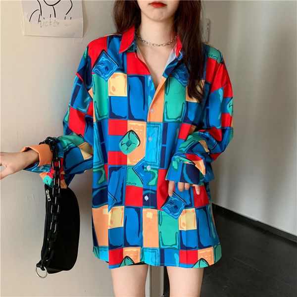 

autumn women plus size shirts fashion harajuku feminine women's clothing loose korean style vintage chiffon printing 41k4, White;black