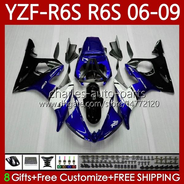 Motorrad blau glänzend schwarz Karosserien für Yamaha YZF-R6S YZF-600 YZF R6S 600CC 2006–2009 Karosserie 96No.2 YZF R6 S 600 CC YZFR6S 06 07 08 09 YZF600 2006 2007 2008 2009 OEM-Verkleidung