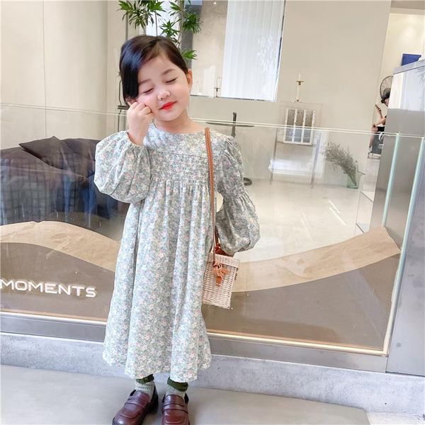 

girl's dresses children's floral dress puff sleeve princess clothing 2021 autumn and winter long, Red;yellow