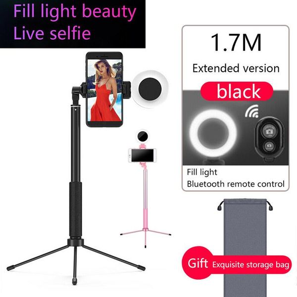 

selfie monopods mini bluetooth stick tripod with ring fill light compatible for mobile smart cell phone extendable foldable monopod