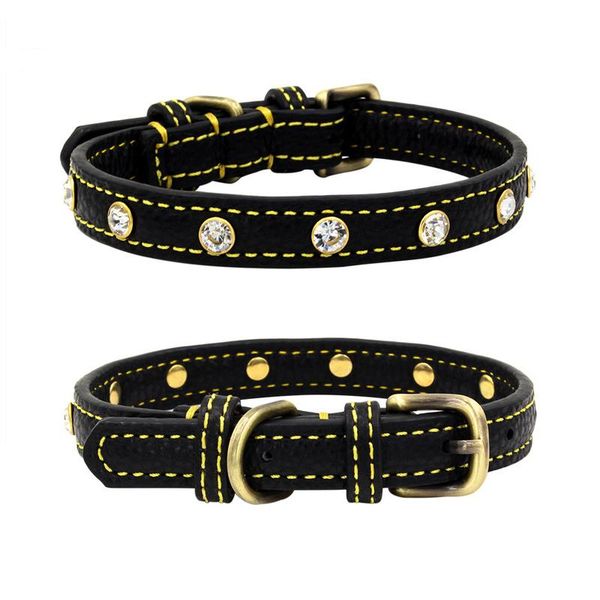 

dog collars & leashes luxury rhinestone rivets cat collar leather large puppy neck strap for kitten accessories wholesale / drop