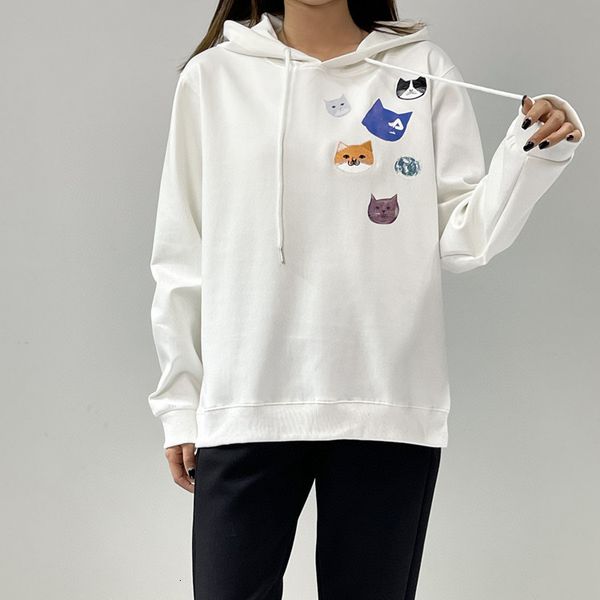 

2021 feijia women's loose casual hoodie f fashion kitten embroidered top, Black