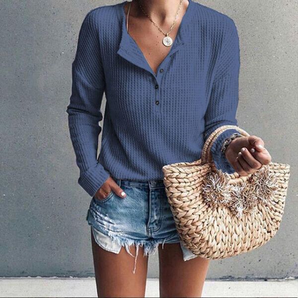 

women's blouses & shirts slim knit tunic fashion casual pullover loose long sleeve button up v neck autumn sweatshirt, White