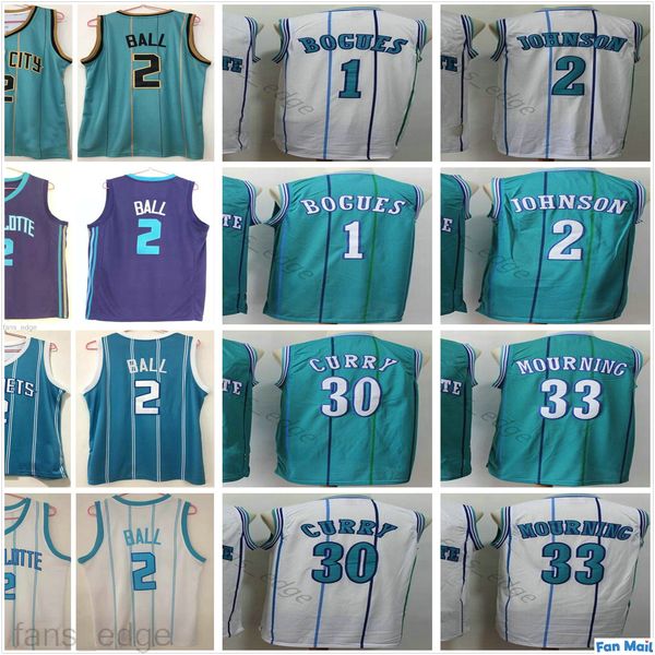 

mens #2 lamelo ball jersey muggsy 1 tyrone bogues 2 larry johnson 30 dell curry alonzo 33 mourning vintage basketball jerseys, Black;red