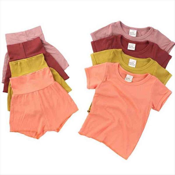 

summer cotton solid color pajamas set baby girls boys t shirt shorts suit toddler home clothes casual soft, White