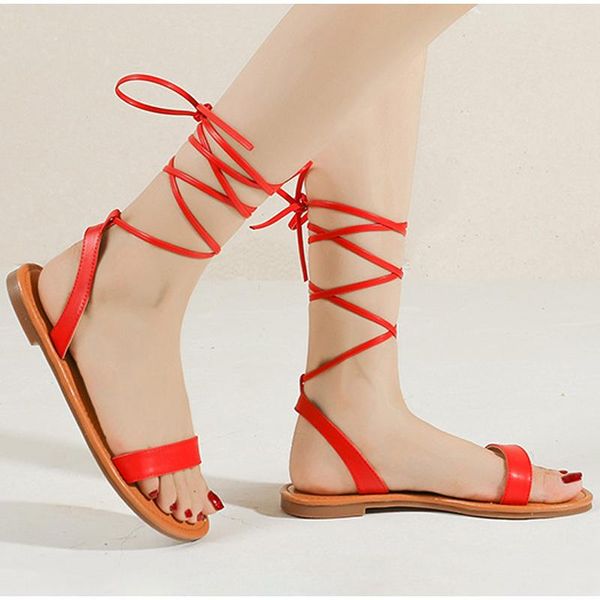 

sandals 2021 summer women beach ankle-wrap cross-strap shoes ladies casual fashion flats female comfortable footwear, Black