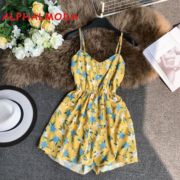 

women's jumpsuits & rompers alphalmoda vacation playsuit single breasted floral print women casual holiday short stretchy bust sling, Black;white