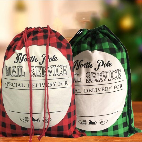 

christmas decorations 50pcs/lot plaid santa sacks handbag 50*70cm large capacity candy cane for festival decoration kids gift