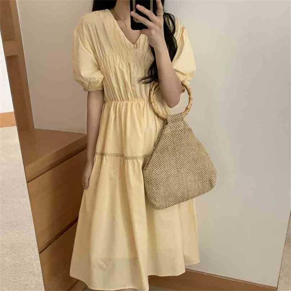 

ol pleated casual loose solid slim lace femme summer chic all match gentle vintage long dresses vestidos 210525, Black;gray