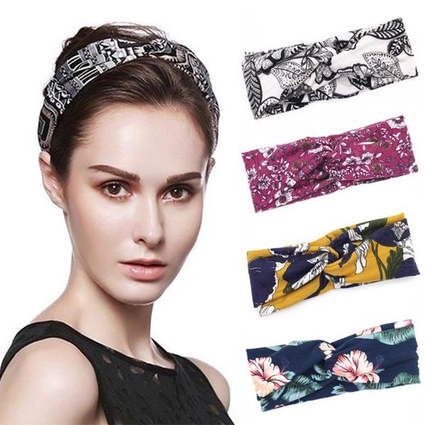 

hair accessories retro women printing turban headbands twist elastic stretch hairbands fashion headband yoga head wrap spa band for ladies