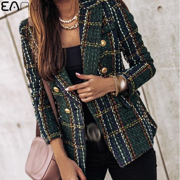 

women's jackets jacket autumn winter suit women long sleeve double breasted collar print coat for business, Black;brown