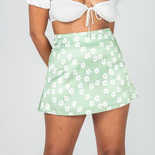 

leopard mini fashion daisy women skirt floral print satin casual high waist summer cute girl jupes, Black