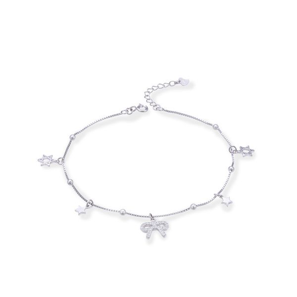 

fun-beauty ladies s925 sterlingsilver fashion temperament accessories inlaid zircon with creative bow anklet, Red;blue
