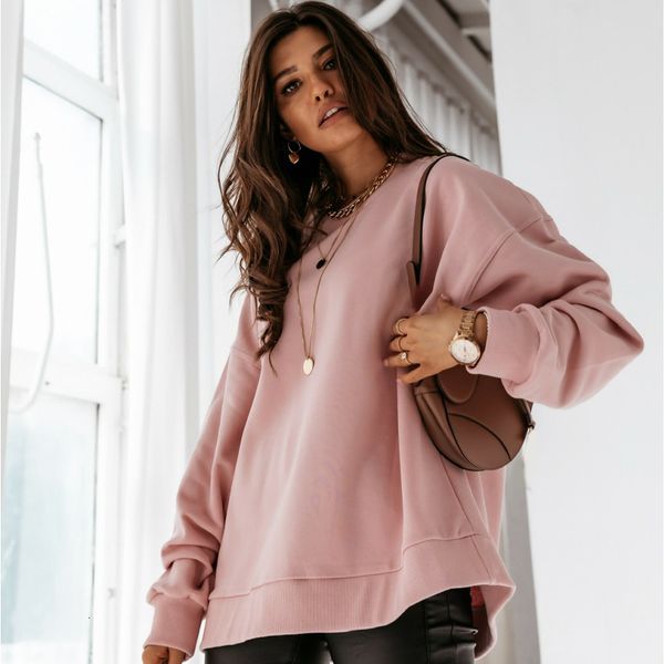 

2021 women new casual hoodies solid versatile o-neck batwing sleeve warm streetwear simple puls size autumn dexh, Black