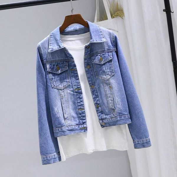 

women's jackets plus size women denim jacket 2021 fashion korean spring autumn student short long sleeve female jean outwear overcoat, Black;brown