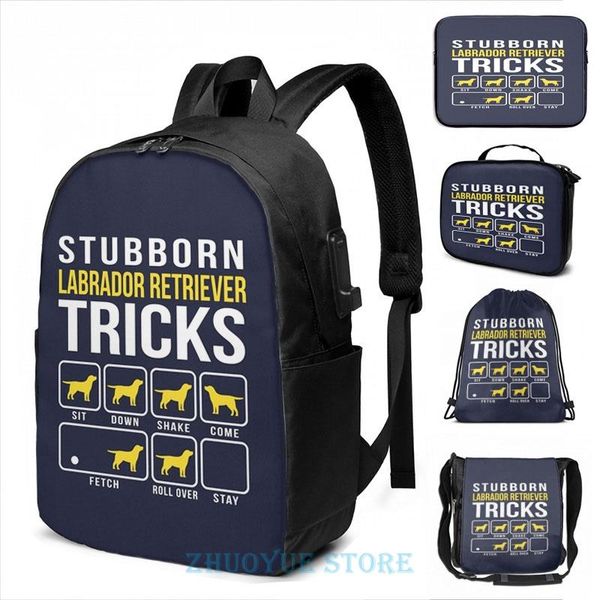

backpack funny graphic print stubborn labrador retriever tricks usb charge men school bags women bag travel laptop