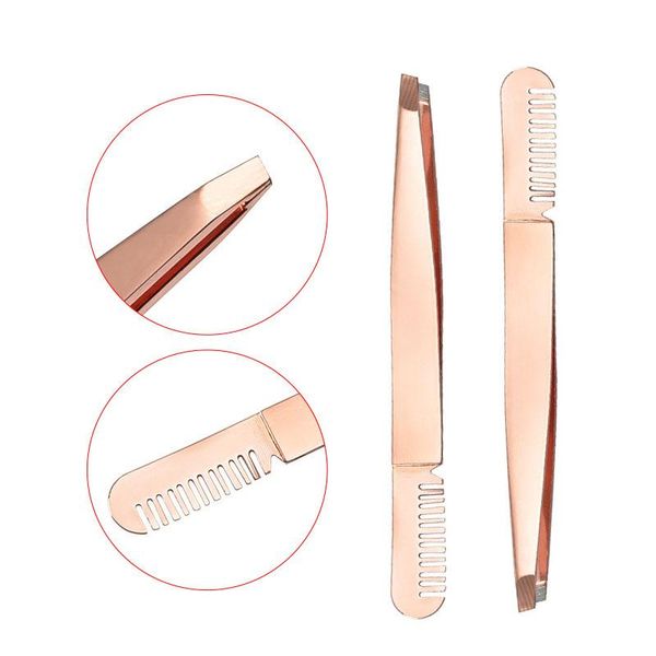 Ferramentas de sobrancelhas estêncils Tweezer com pente duplo uso duplo pincel de aço inoxidável inclinação de cílios de metal cílio de cílios para remoção de cabelo