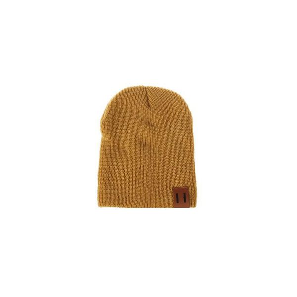 

winter kids boy girl leather labled knitted artificial hat crochet children's caps baby beanie hat qylatc, Yellow