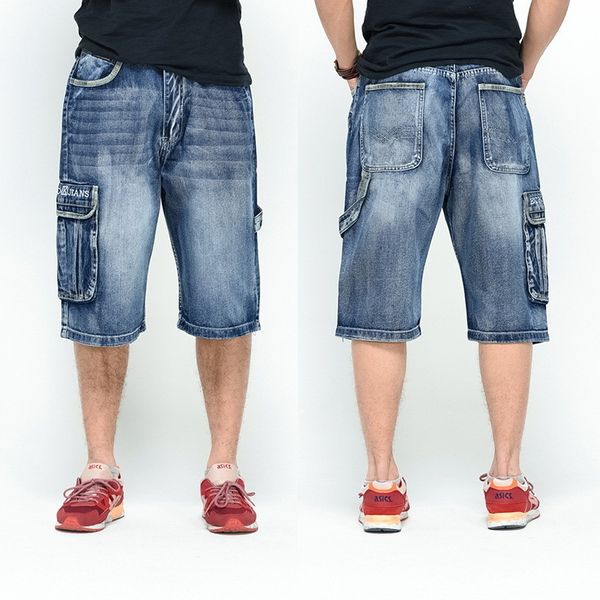 

2021 new men hip hop skateboard short jeans men's fashion trousers size 30-46 big pockets b5xw, Blue