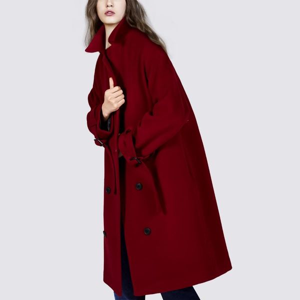 

women's wool & blends woolen tweed jacket autumn and winter hundred with long paragraph loose thin 2021 cocoon coat tide, Black