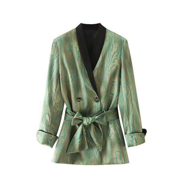 

women's suits & blazers woman vintage green print double breasted sashes 2021 autumn female v neck blazer ladiesÂ casual long sleeve otu, White;black