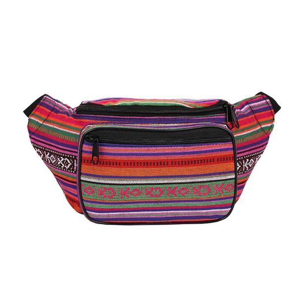 

waist bags ethnic wavy print women canvas fanny pack crossbody shoulder chest bag