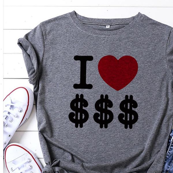 

funny new t shirt female i love money letter print fun tee shirt streetwear loose o neck fine oversize multicolor tshirt, White