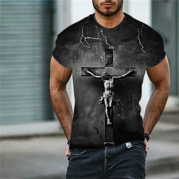 

men's t shirt 3d print graphic cross human crew neck daily sports print short sleeve casual classic designer big and tall gray 39ah#, White;black