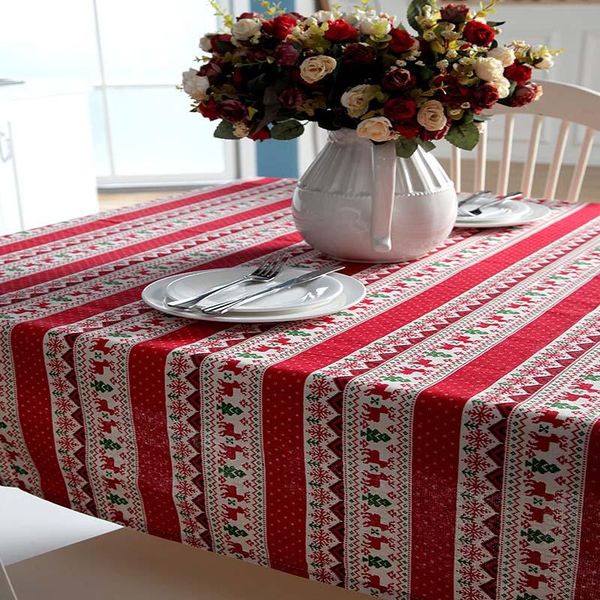 

table cloth balle tablecloth rectangular polyester cotton party family dinners gathering-christmas tree deer snowflake