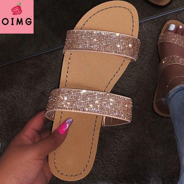 

sandals oimg rhinestone women summer slippers open toe big size sandal beach slides shoes chausson femme, Black