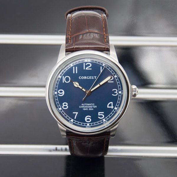 

wristwatches 41mm blue green mens automatic transparent waterproof sport watch stainless open backcase miyota8215 male leather clock, Slivery;brown