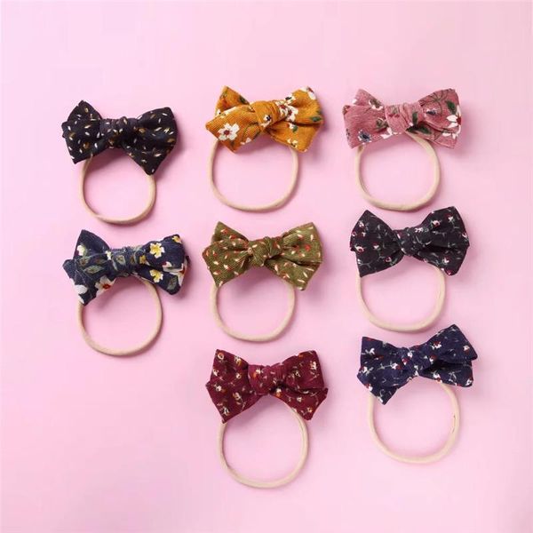 

hair accessories lovely flower fabric bow baby headband knot elastic cute floral band for girl children soft head wear, Slivery;white
