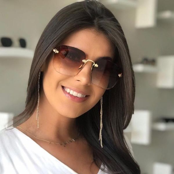 

fashion new brand designer square sunglasses frameless women fashion metal rimless gradient lens sun glasses female oculos 2021, White;black