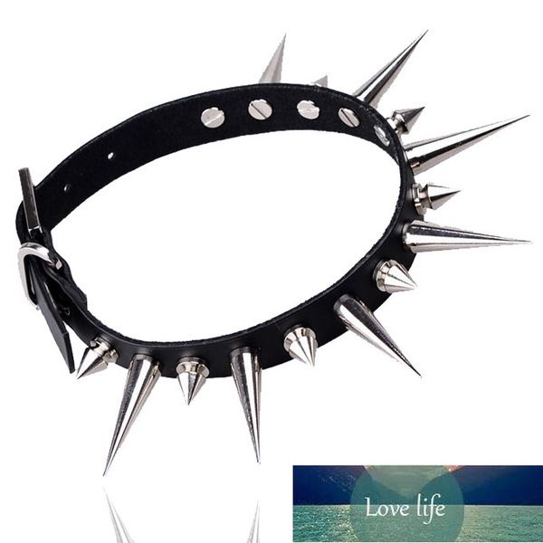 

black leather choker necklace punk rock gothic torques fashion leather stud adjustable spike buckle necklace jewelry, Golden;silver