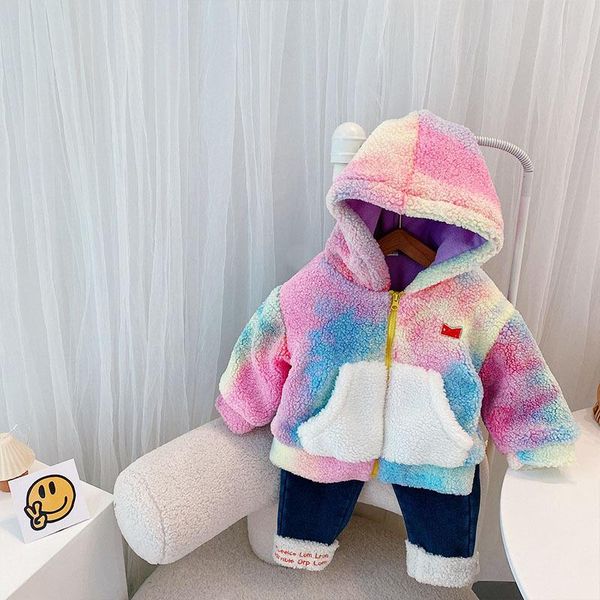 

jackets winter warm children kids colorful hooded thicken fleece lambwool girls princess party outerwear coats casaco, Blue;gray