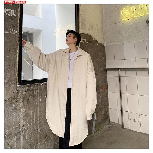 

dropshipping 2019 design coats lapel lengthen shirts male solid long sleeve cloak new arrivals one size1, White;black