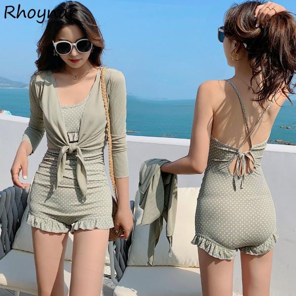 

women's swimwear bikini set elegant ladies beachwear hollow out y2k lace up casual fashion ruffles korean style sweet vintage dot, White;black